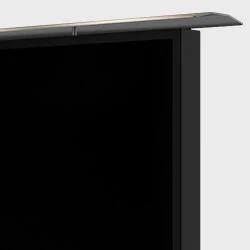 Matte black colored outdoor television edge with removable sun cap in a plain white background in Qatar.