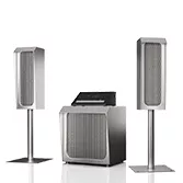 Premium touch screen soundwave concert speakers for outdoor TV in a white setting in Bahrain.